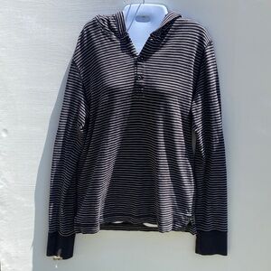 American Eagle Outfitters Striped Hooded Long Sleeve Top - Black & Gray Hoodie